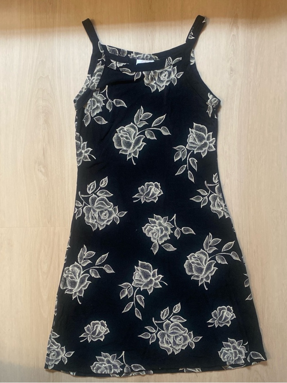 Black Floral Slip Dress - Elegant Rose Print